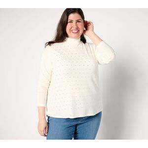 Studio Park Women's Top Sz S X Jane Treacy Mock Neck Rhinest Knit White